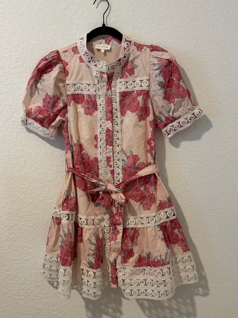 entro Pink Floral Lace-Trim Blouse
